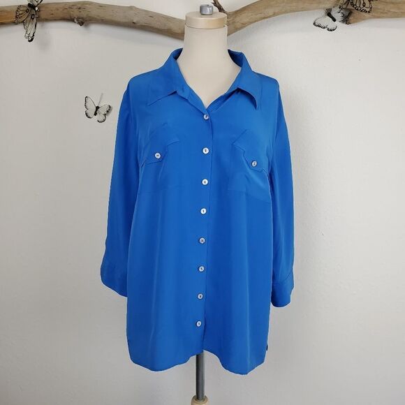 Soft surroundings blue silk blouse asymmetrical - Picture 1 of 6
